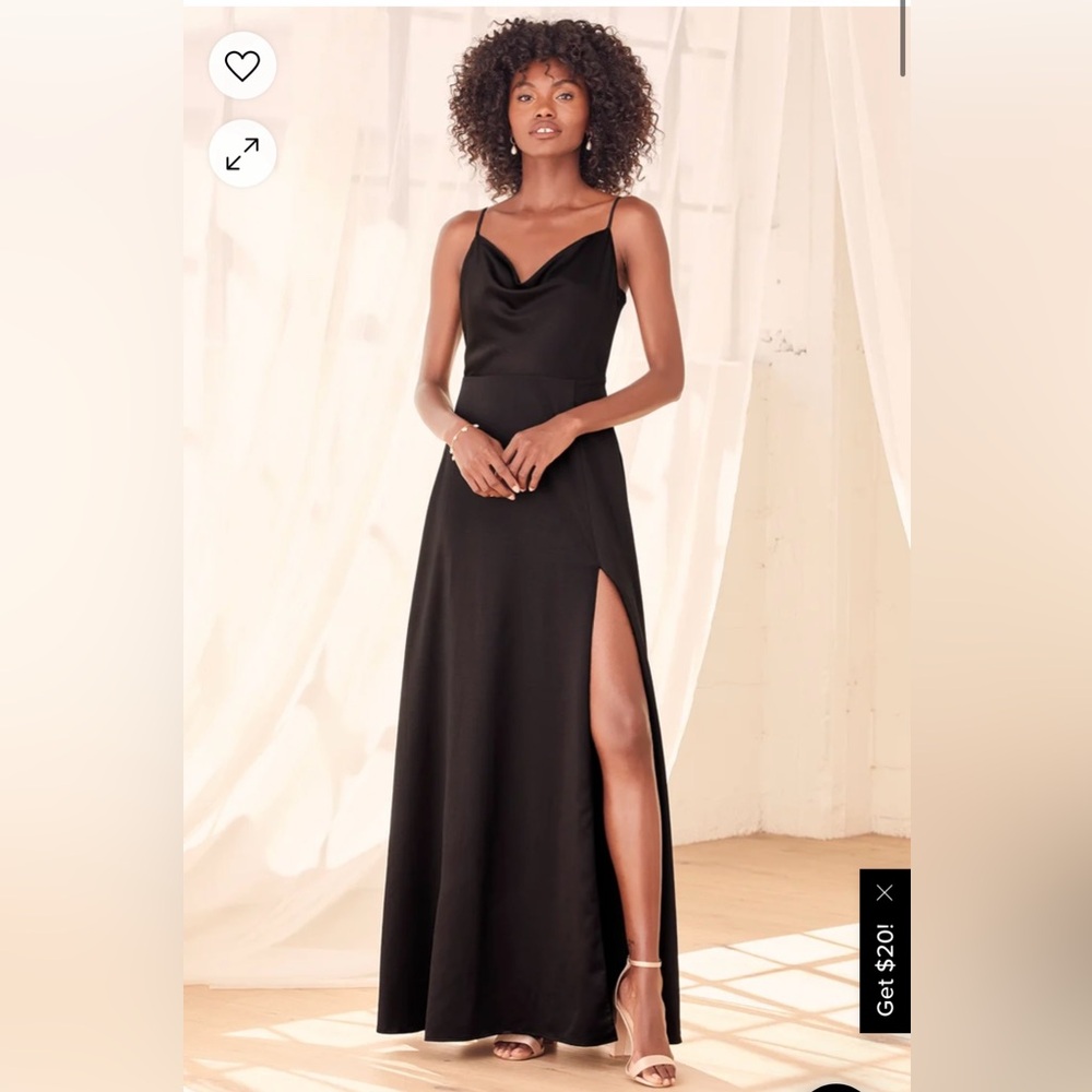 Formal Invitation Black Satin Cowl Neck Maxi Dress